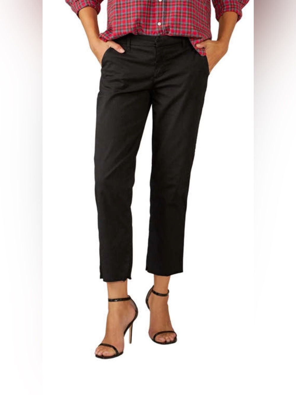 Frank & Eileen Wicklow Italian Chino Trousers Raw Hem Size 4 Black Crop Career